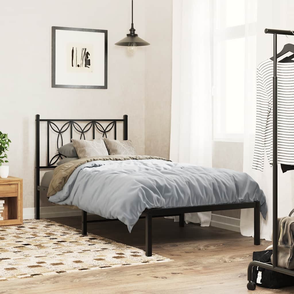 Metalni okvir za krevet s uzglavljem crni 90x190 cm