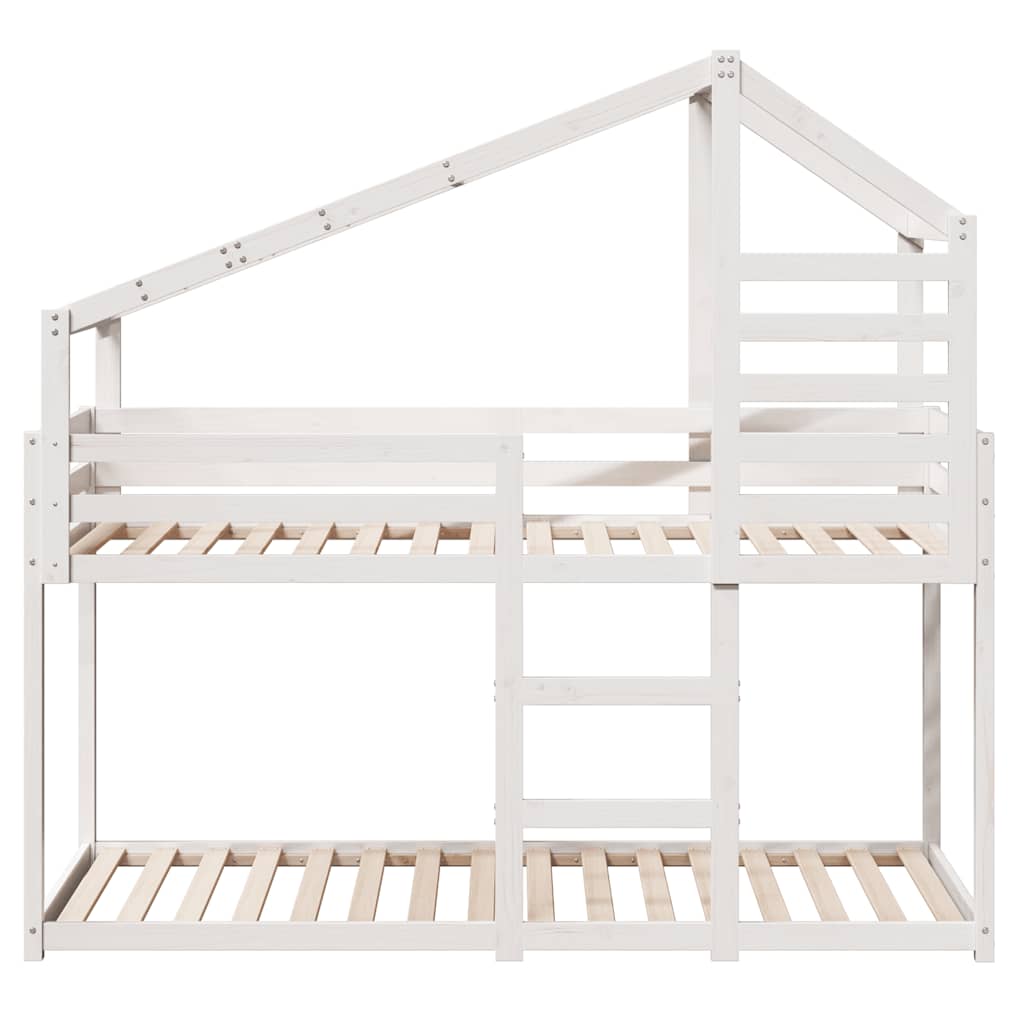 Krevet na kat s krovom bijeli 75x190 cm puno drvo bor