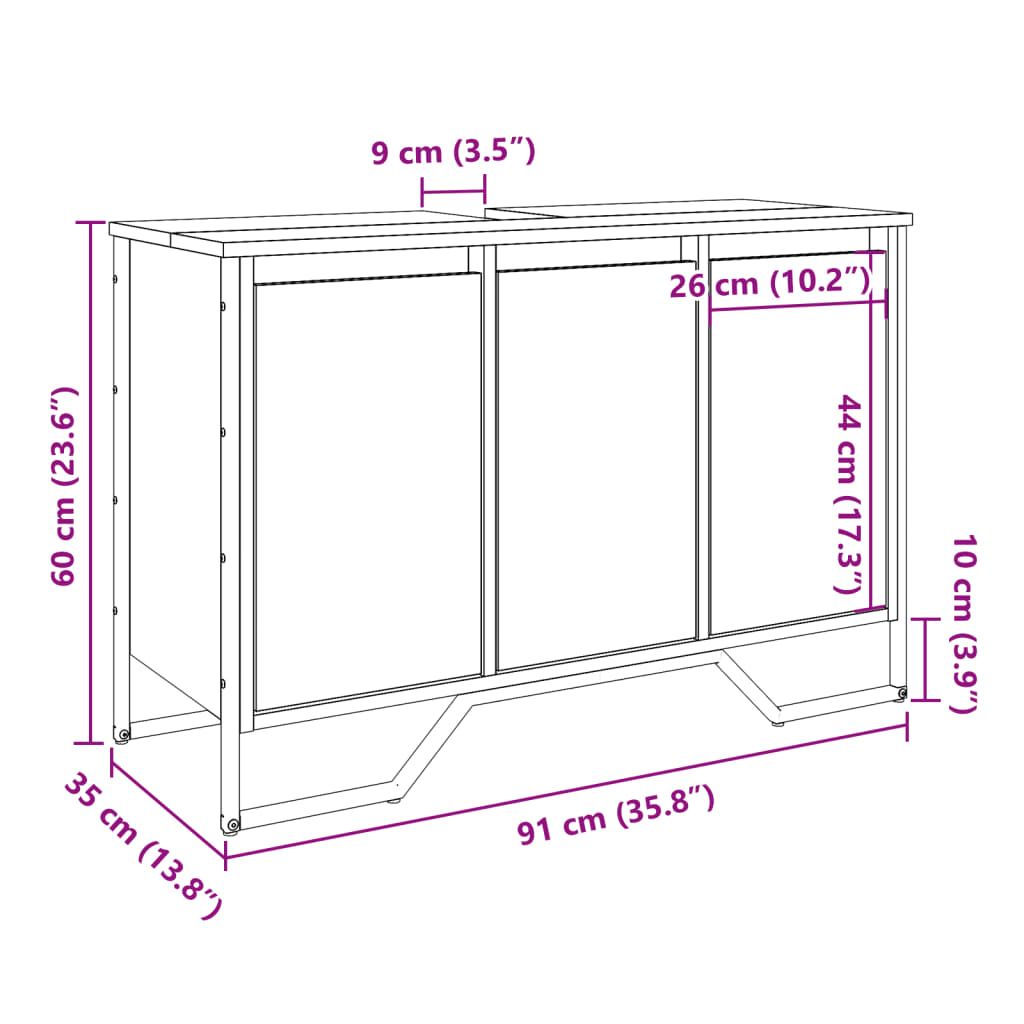 Ormarić za umivaonik boja hrasta 91x35x60 cm konstruirano drvo