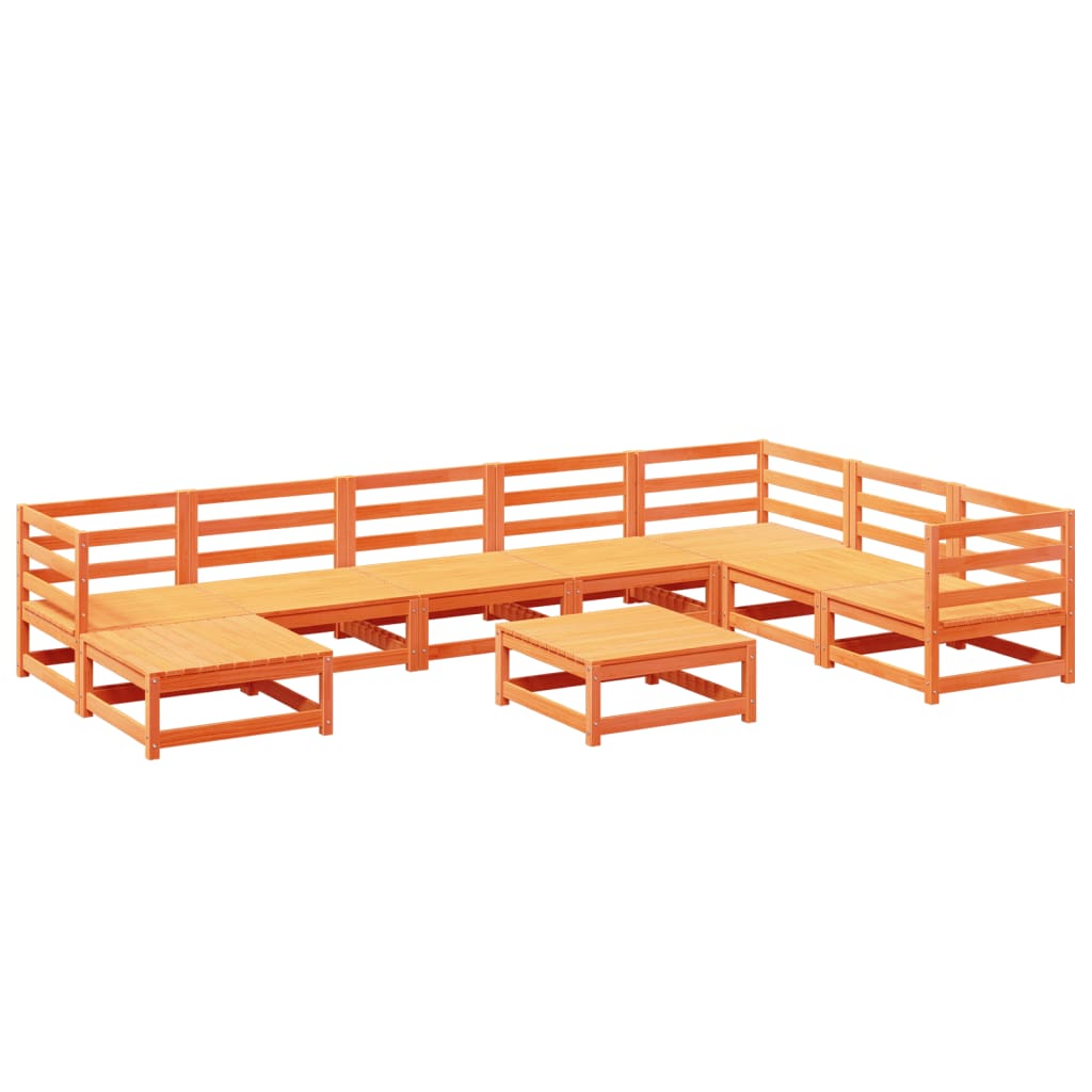 9-dijelni set vrtnih sofa voštano smeđi od masivne borovine