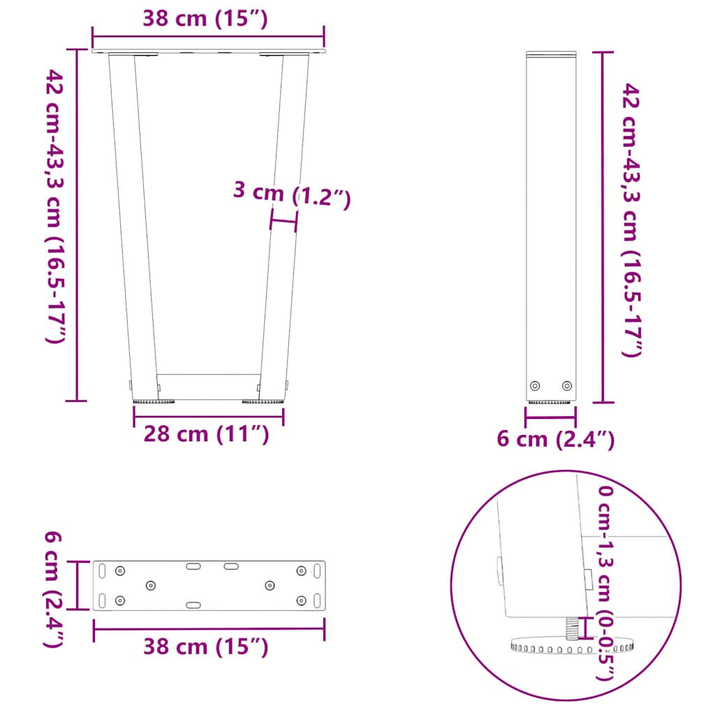 Noge za klub stolić V-oblika 2 kom antracit 38 x (42-43,3) cm čelik