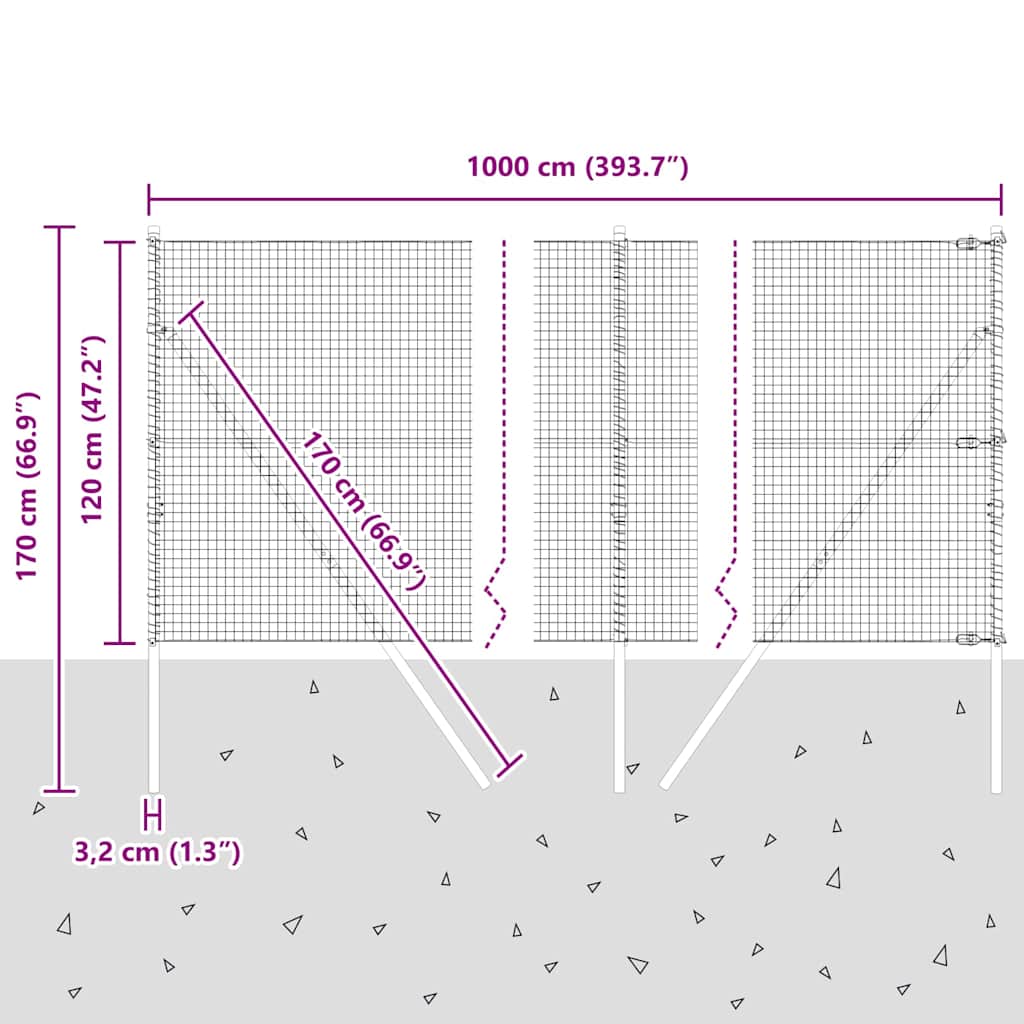 Temeljna zavarena žičana ograda 10 x 1,2 m Srebrna Mreža