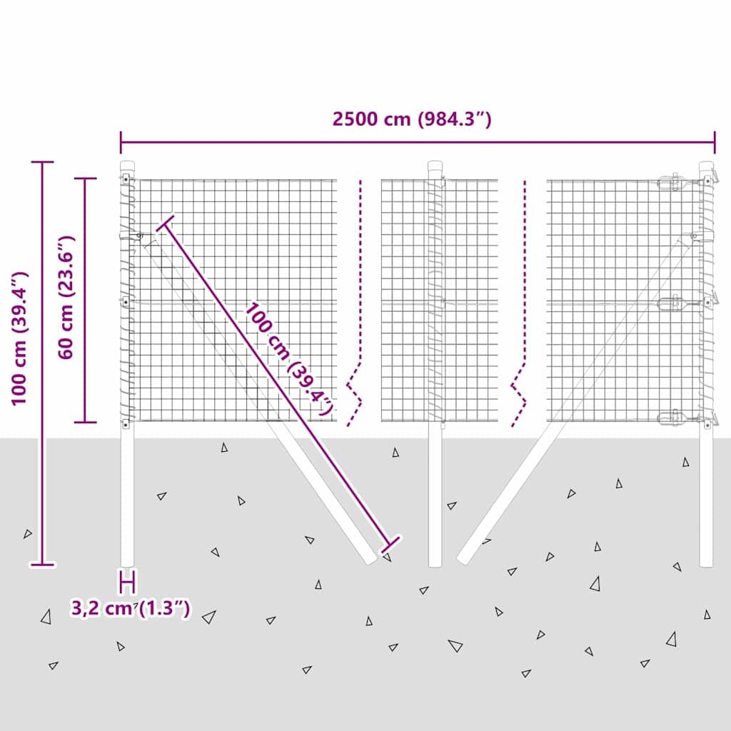 Temeljna zavarena žičana ograda 25 x 0,6 m Srebrna Mreža