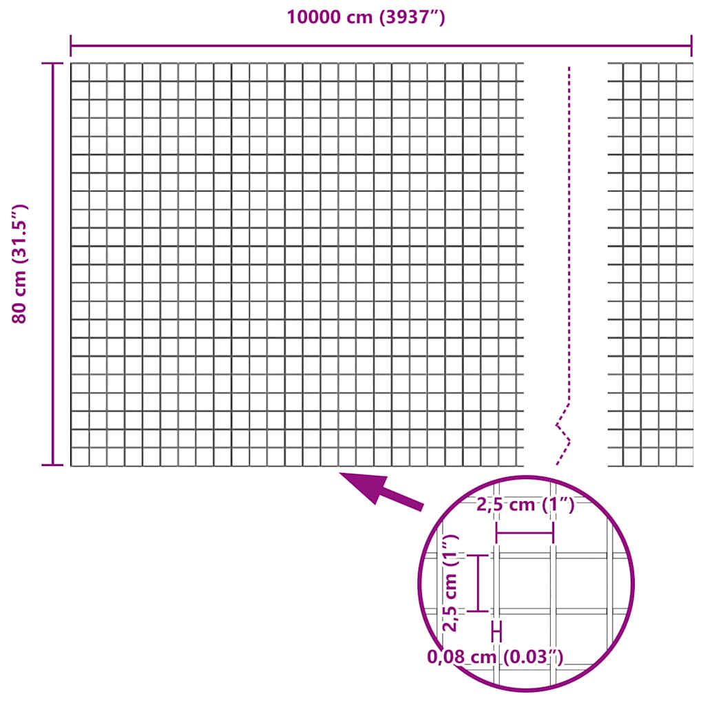 Temeljna zavarena žičana ograda 100 x 0,8 m Srebrna Mreža