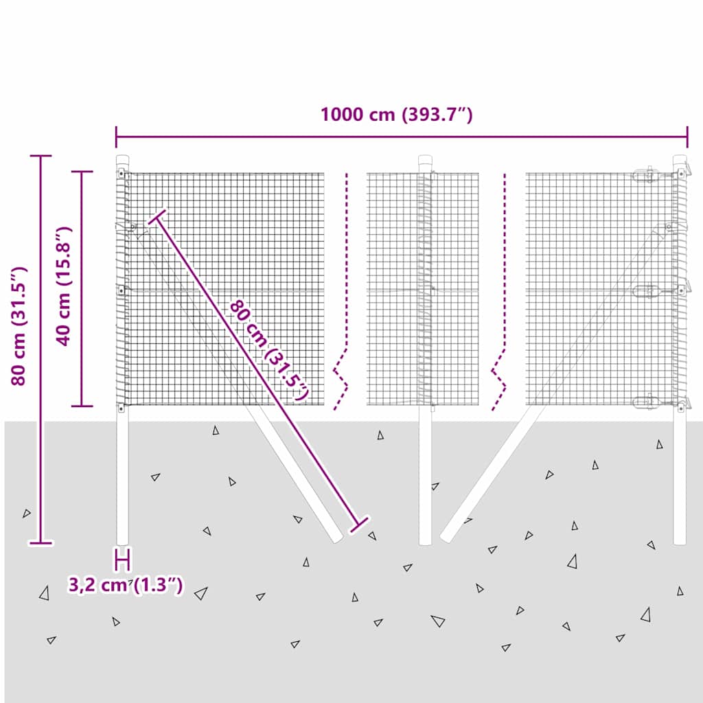 Temeljna zavarena žičana ograda 10 x 0,4 m Siva Mreža