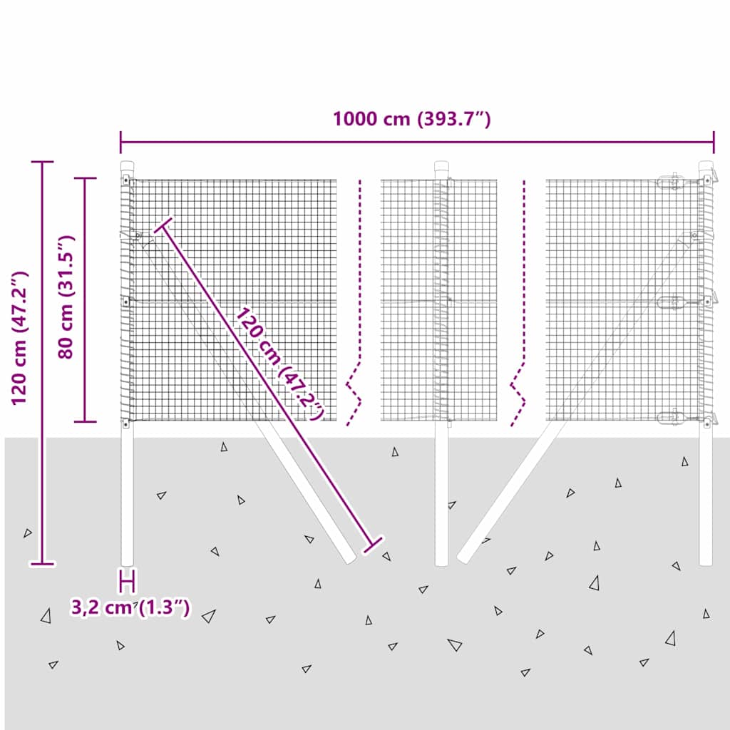 Temeljna zavarena žičana ograda 10 x 0,8 m Siva Mreža