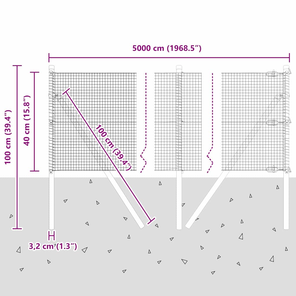 Temeljna zavarena žičana ograda 100 x 0,4 m Siva Mreža