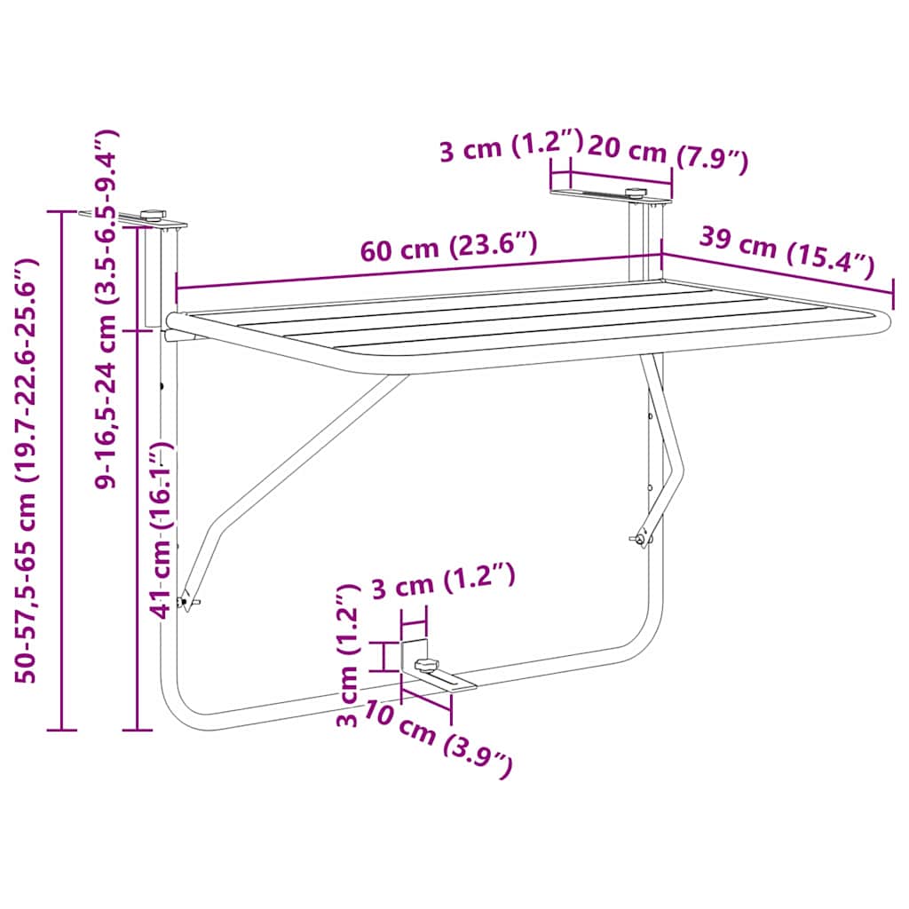 Viseci Balkon Stol Zelena 60 x 39 x 65 cm Čelik