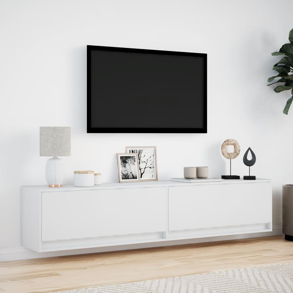 Zidni TV ormarić s LED svjetlima bijeli 180x31x38 cm