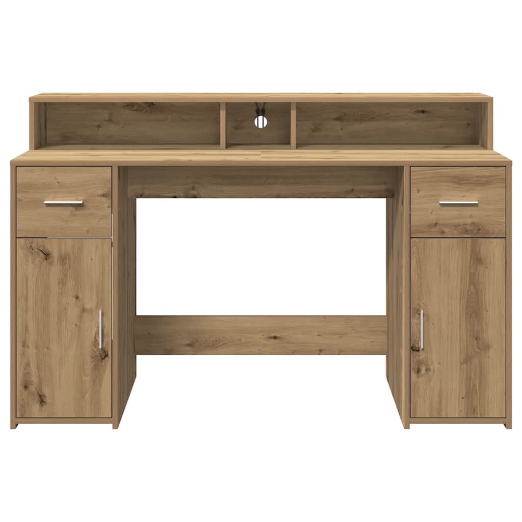 Radni stol s LED svjetlima boja hrasta 140x55x91 cm drveni