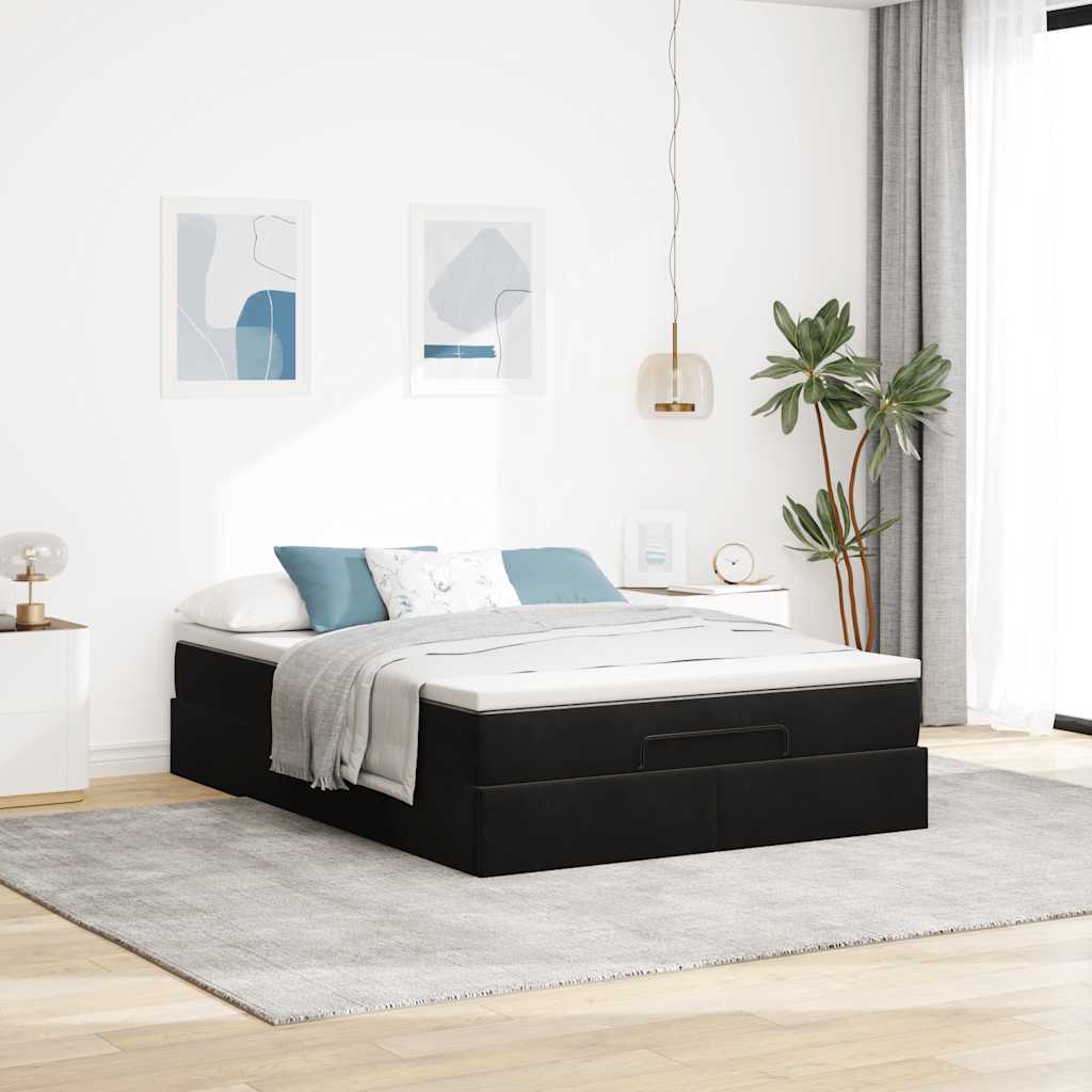 Ottoman krevet s madracem crni 140x200 cm baršun