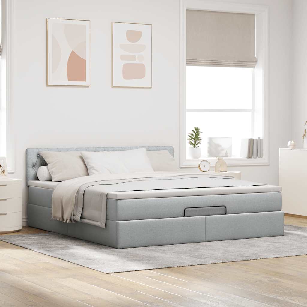 Otomanski krevet s madracem svijetlosivi 180x200cm od tkanine