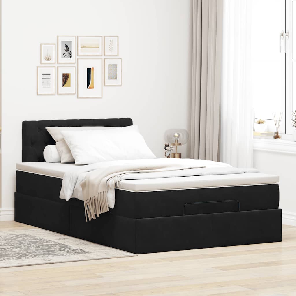 Otomanski krevet s madracem crni 120x200 cm baršunasti