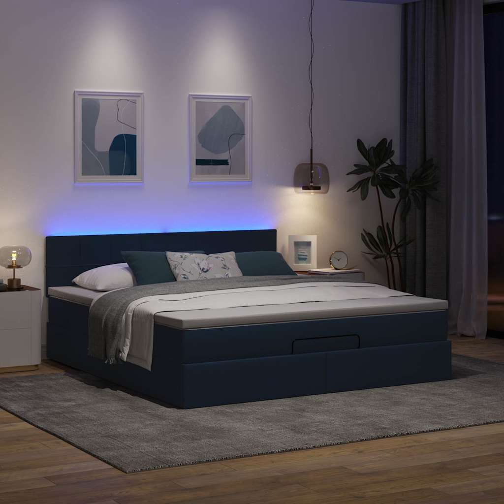 Otomanski krevet s madracem i LED plavi 160x200cm tkanine