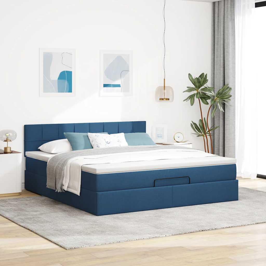 Otomanski krevet s madracem i LED plavi 160x200cm tkanine