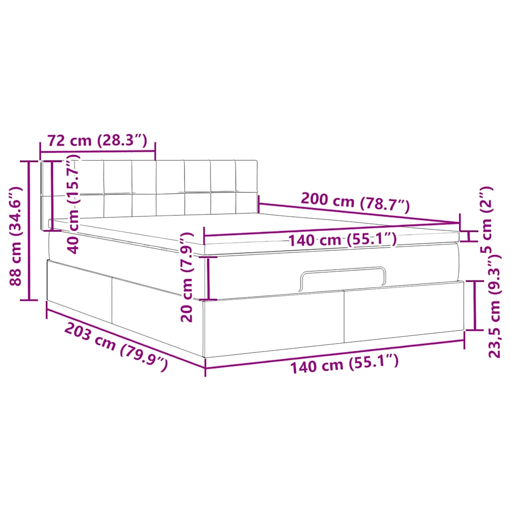Ottoman krevet s madracem i LED diodama crni 140x200 cm baršun