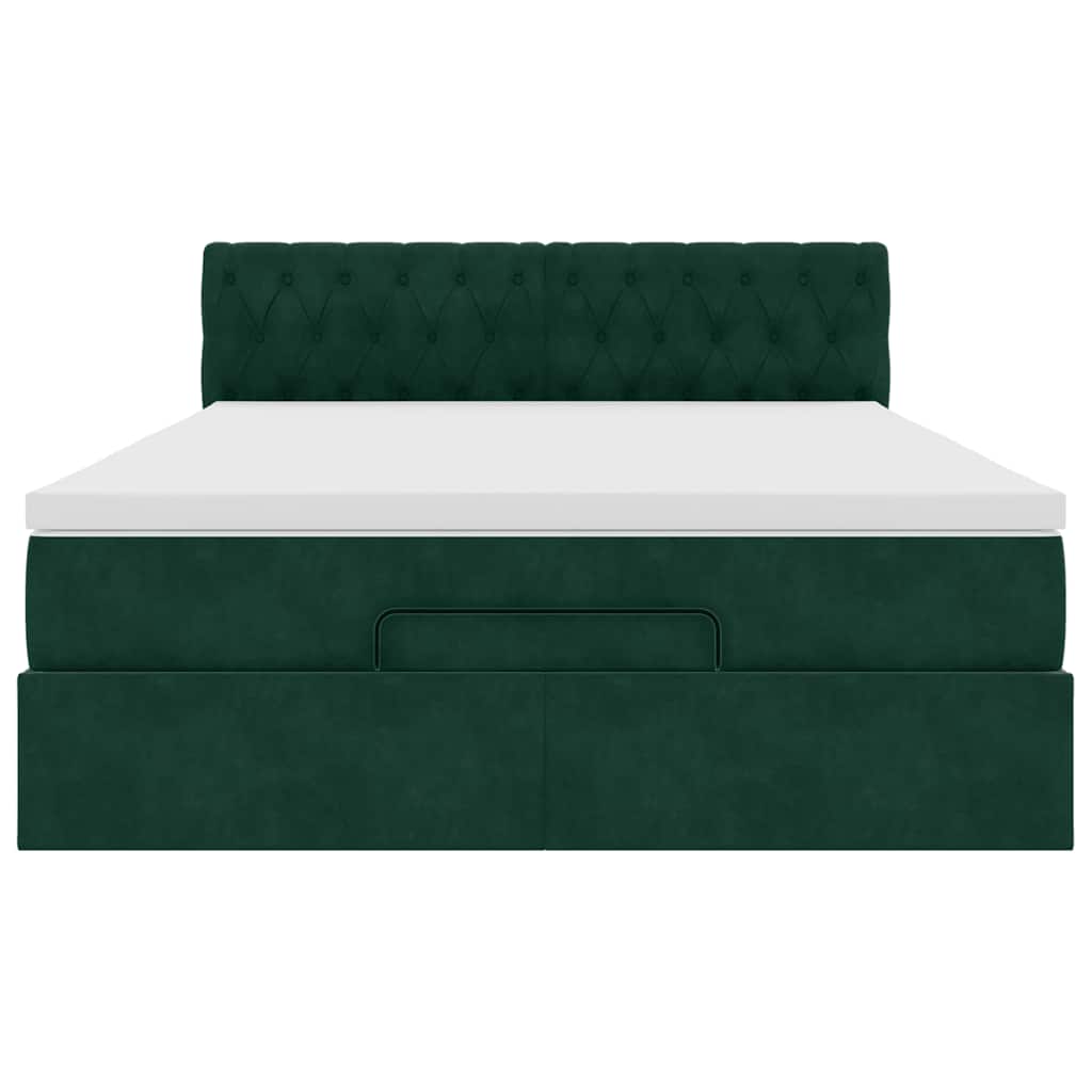 Ottoman krevet s madracem i LED diodama tamnozeleni 140x190 cm baršun