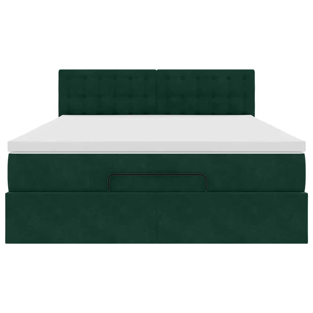 Ottoman krevet s madracem i LED diodama tamnozeleni 140x190 cm baršun