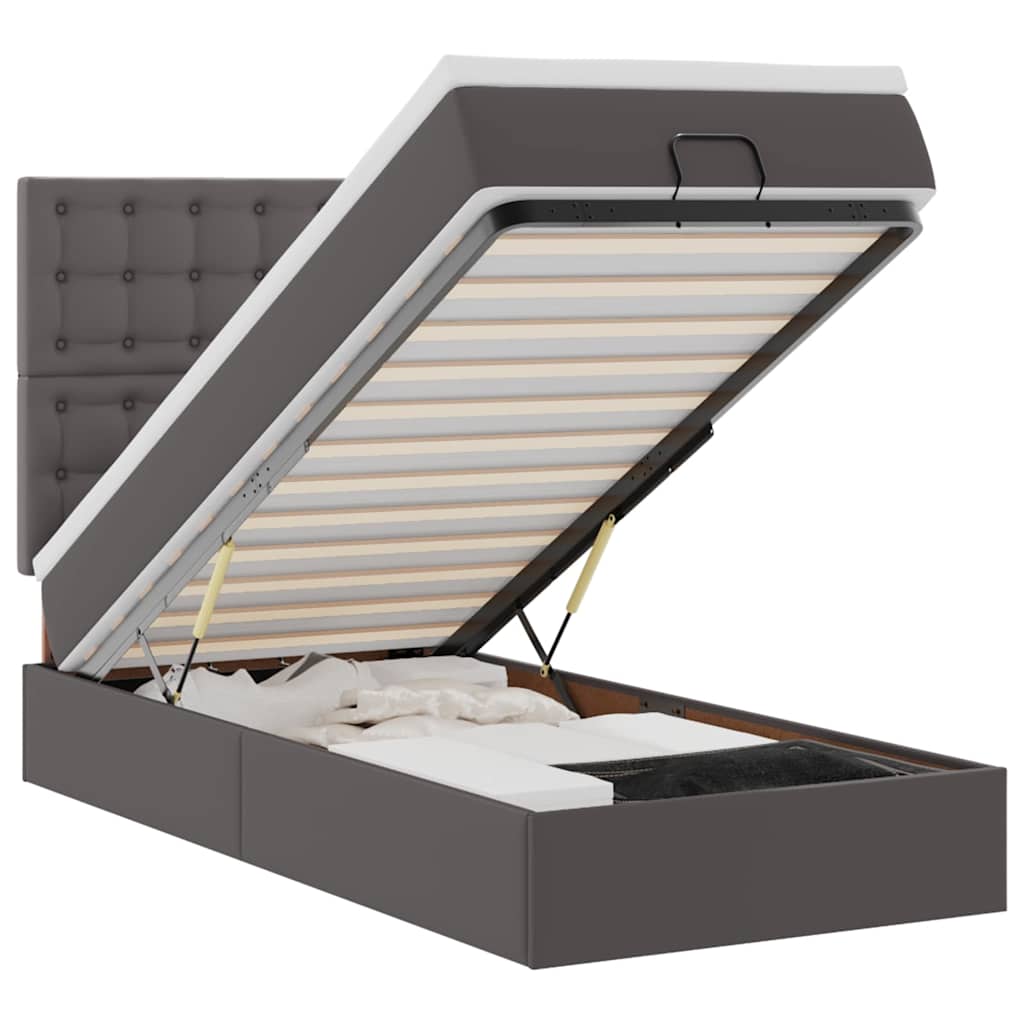 Otomanski okvir kreveta s madracem sivi 80x200cm umjetna koža