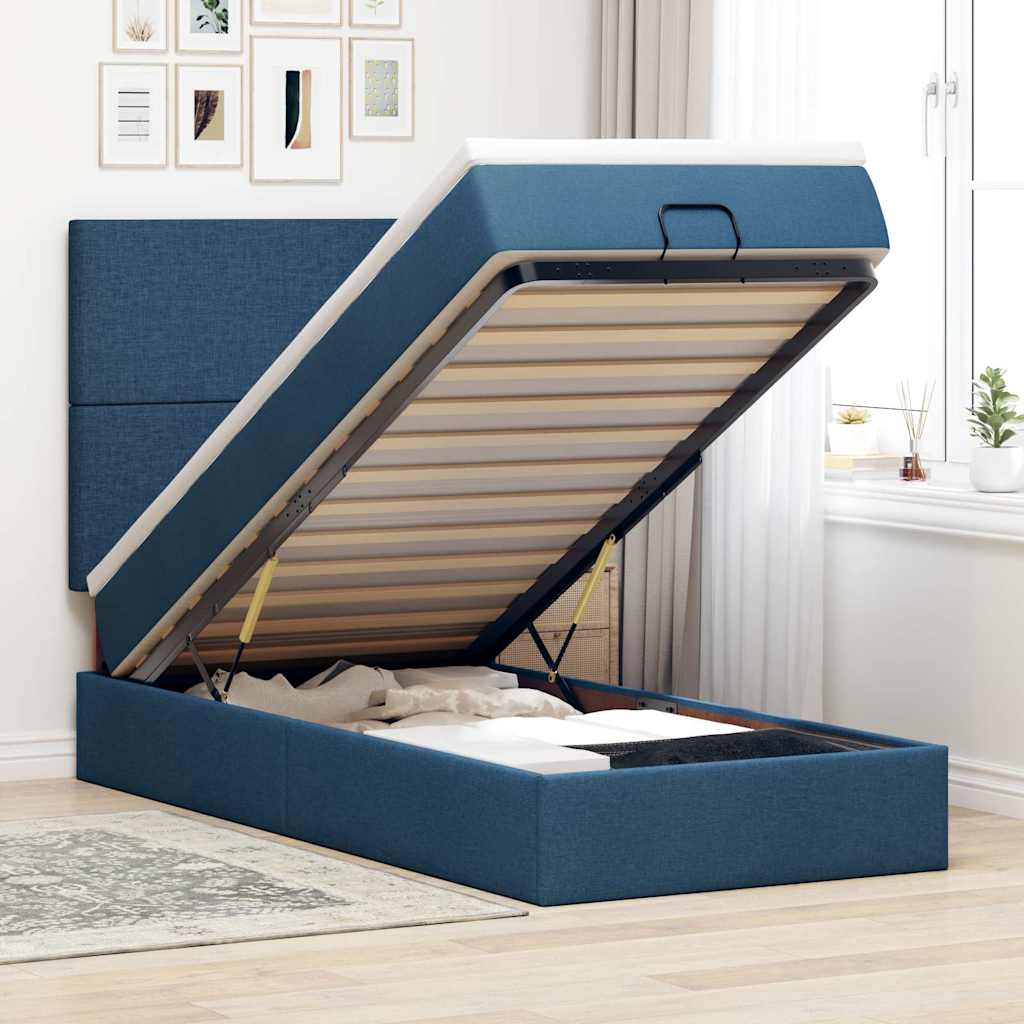 Ottoman krevet s madracem i LED diodama plavi 80x200 cm tkanina