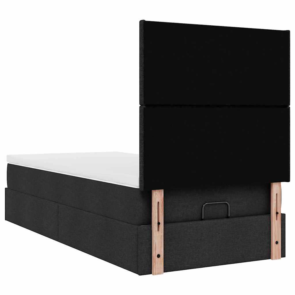 Otomanski okvir kreveta s madraca crni 90x200cm od tkanine