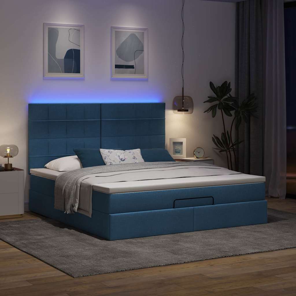 Otomanski krevet s madracem i LED plavi 160x200cm tkanine