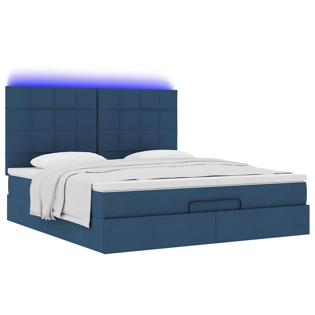 Otomanski krevet s madracem i LED plavi 160x200cm tkanine