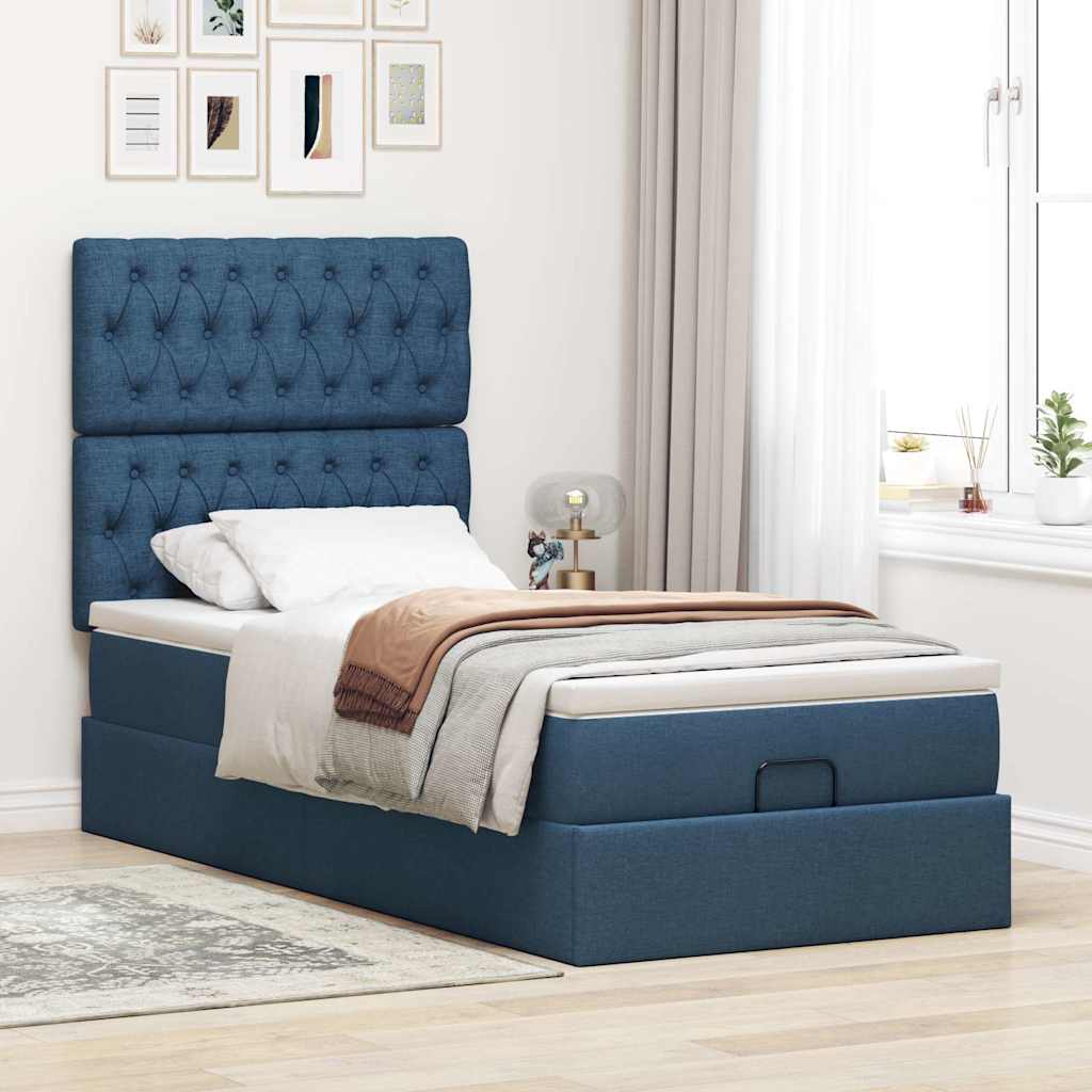 Ottoman krevet s madracem i LED diodama plavi 80x200 cm tkanina