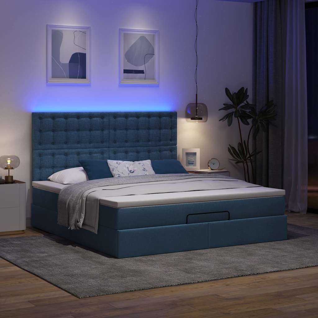 Otomanski krevet s madracem i LED plavi 160x200cm tkanine