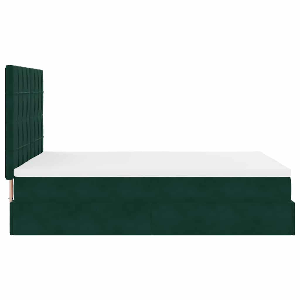 Ottoman krevet s madracima i LED diodama tamnozeleni 140x190 cm baršun