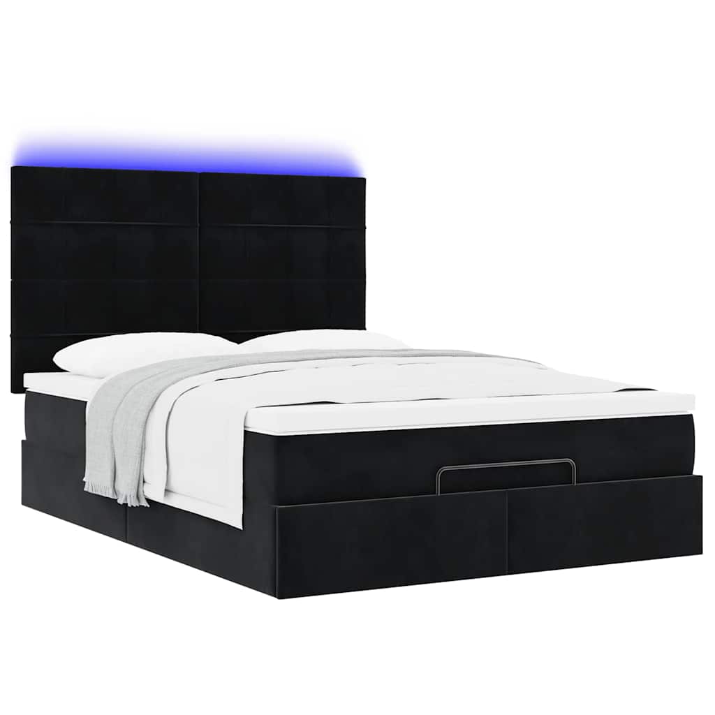 Ottoman krevet s madracima i LED diodama crni 140x200 cm baršun
