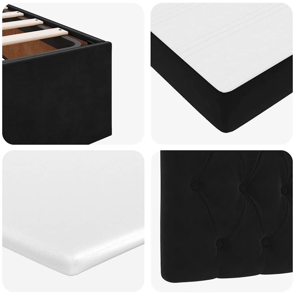 Ottoman krevet s madracima i LED diodama crni 140x200 cm baršun