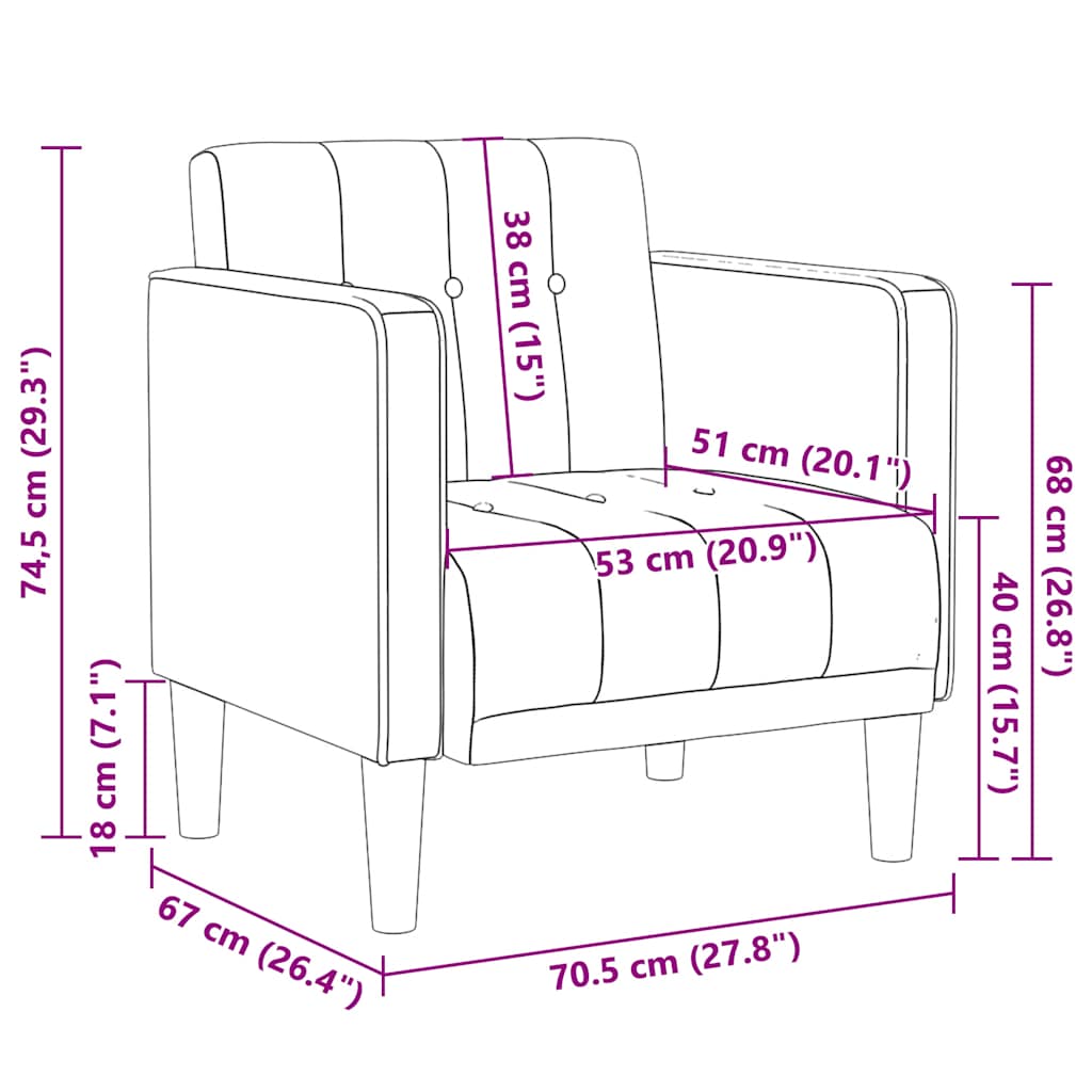 Sofa fotelja s naslonima za ruke žuta 53 cm baršunasta