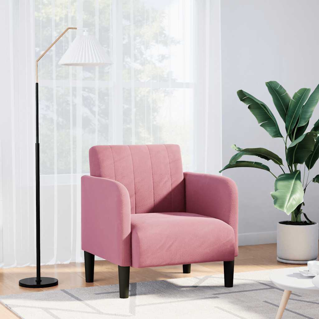 Sofa s naslonima za ruke, ružičasta, 54 cm, baršun