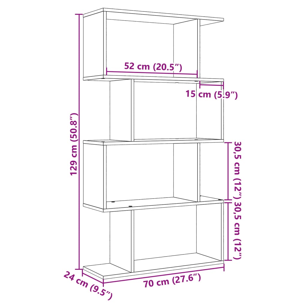 Pregrada / regal za knjige 4 razina sonoma 70x24x129 cm drveni