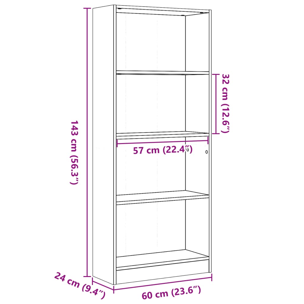 Regal za knjige bijeli 60x24x143 cm konstruirano drvo