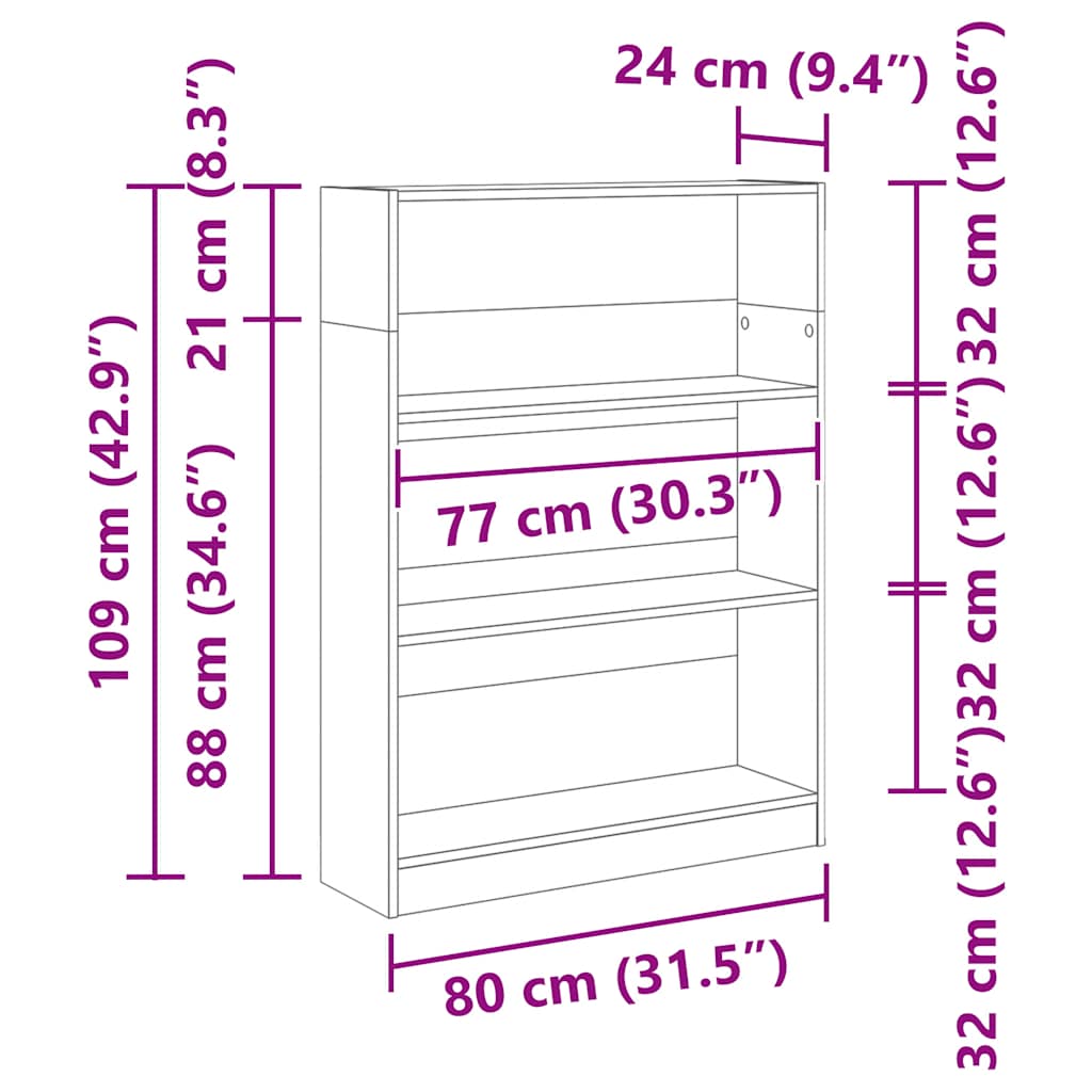 Regal za knjige boja hrasta 80x24x109 cm konstruirano drvo