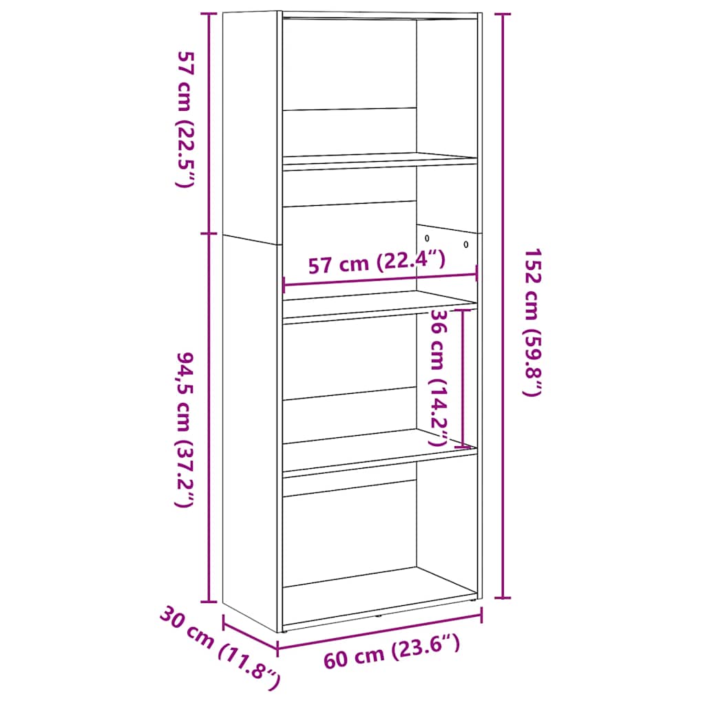 Regal za knjige boja starog drva 60x30x152 cm konstruirano drvo