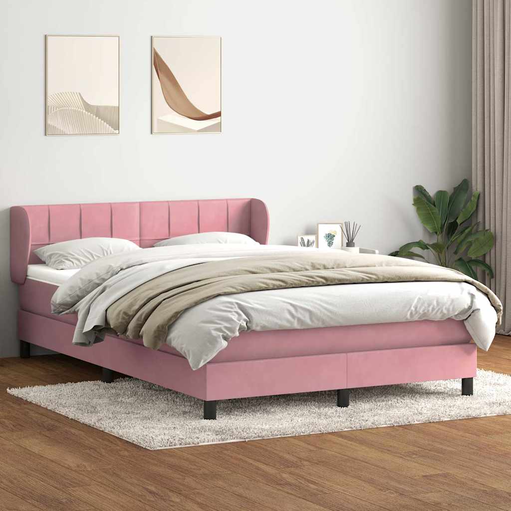 Krevet s oprugama i madracem ružičasti 140x210 cm baršunasti