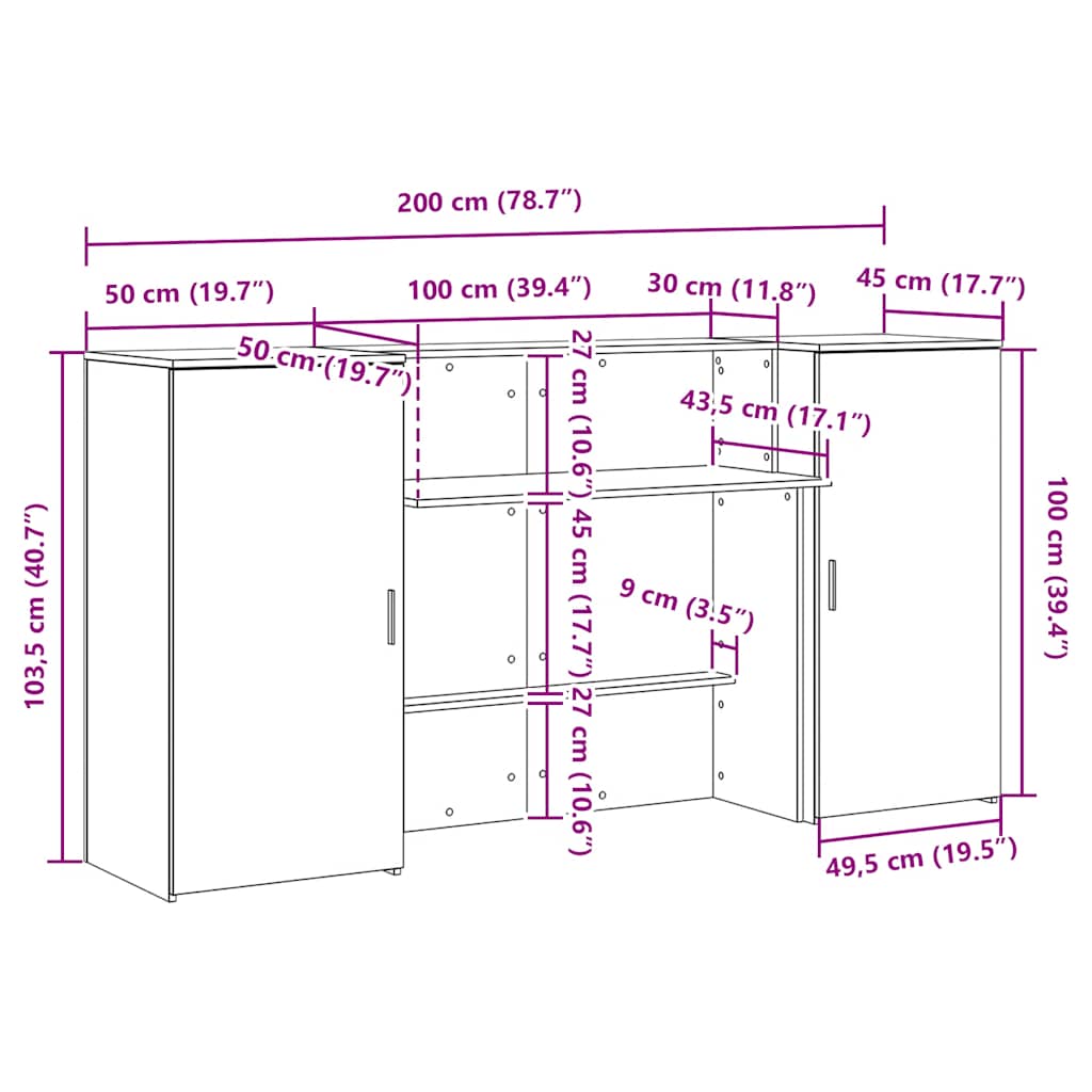 Recepcijski stol 200x50x103,5 cm konstruiranog drva