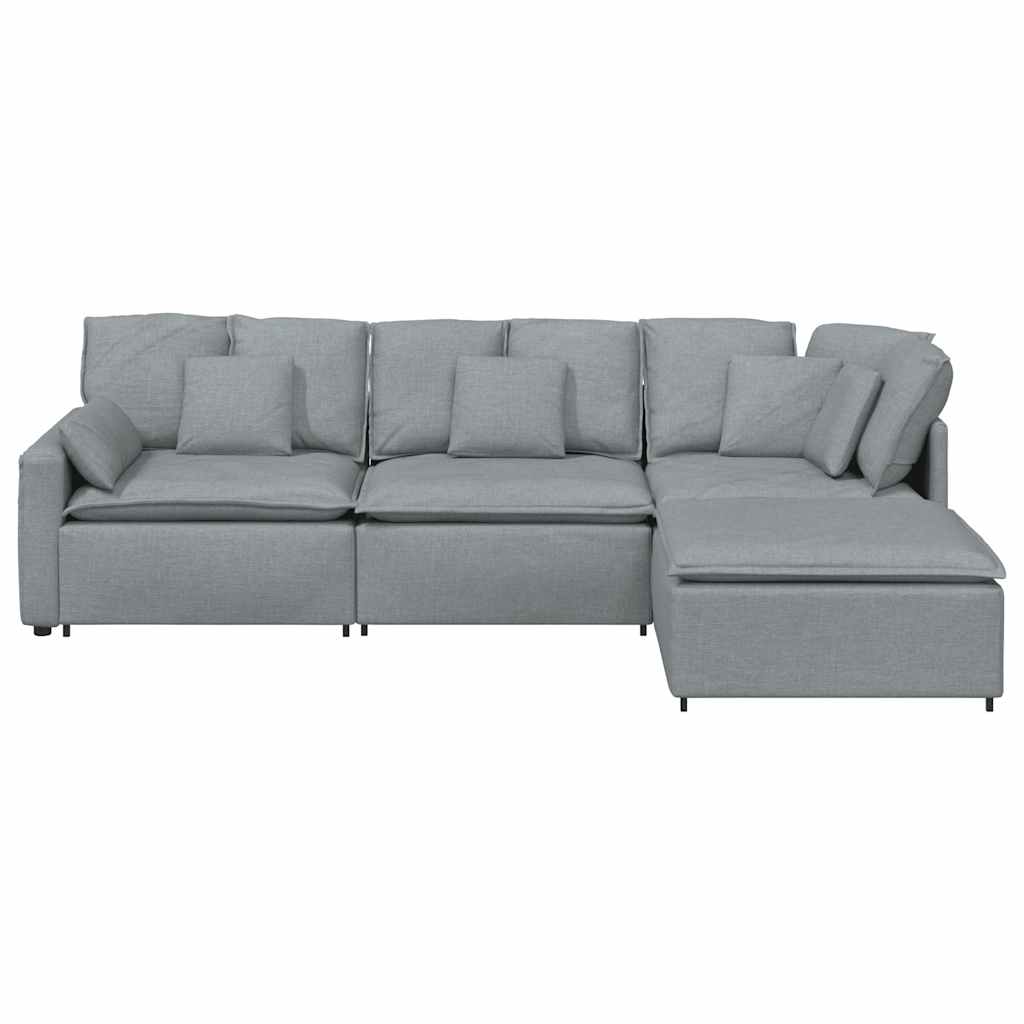 Modularna sofa s podnožjem i jastucima, tkanina, svijetlo siva