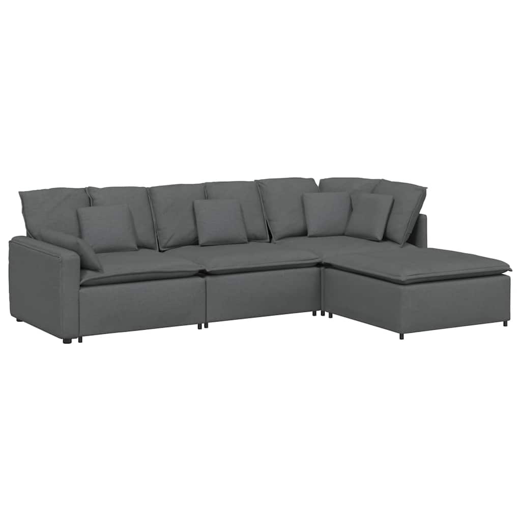 Modularna sofa s podnožjem i jastucima, tkanina, tamno siva