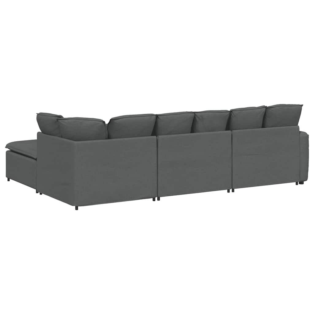Modularna sofa s podnožjem i jastucima, tkanina, tamno siva