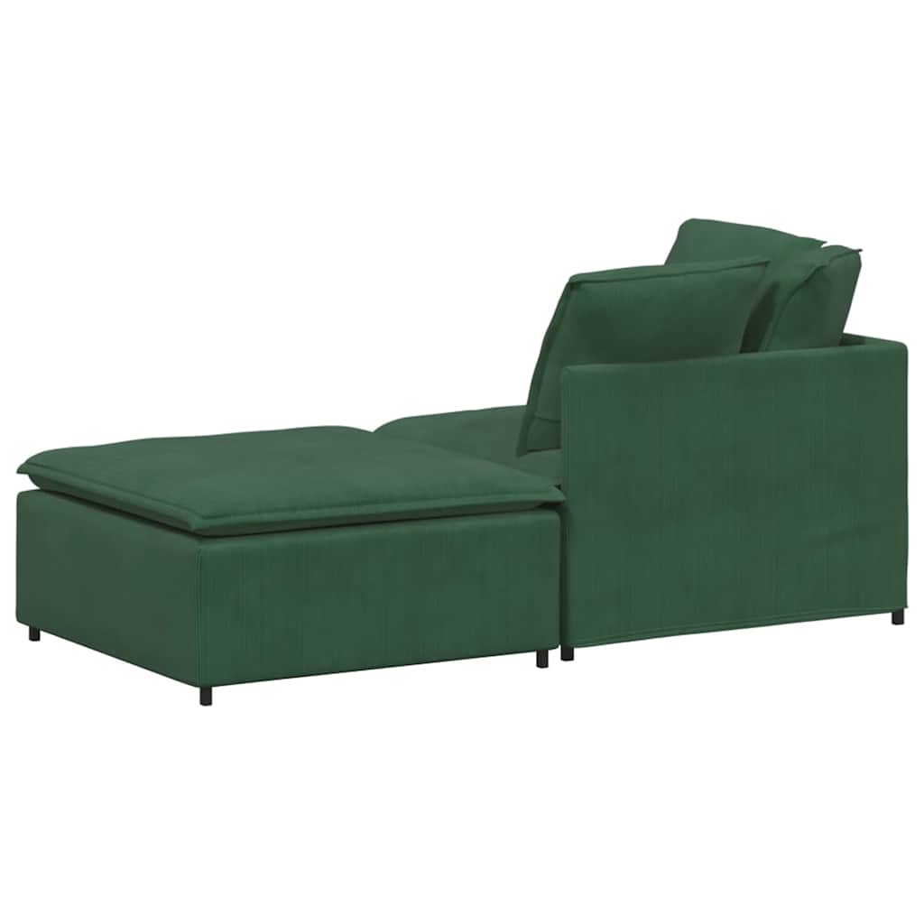 Modularna sofa s podnožjem i jastucima, tamnozelena, korduro tkanina