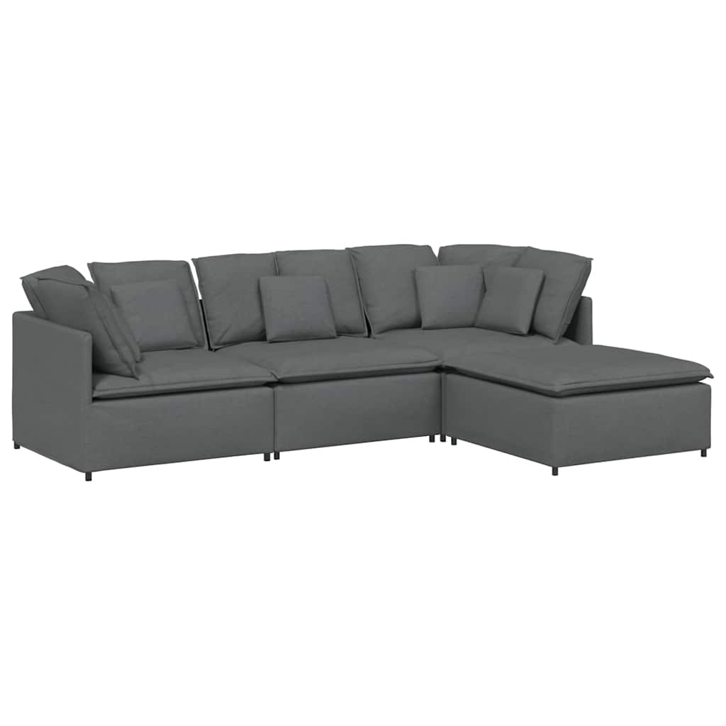 Modularna sofa s podnožjem i jastucima, tkanina, tamno siva