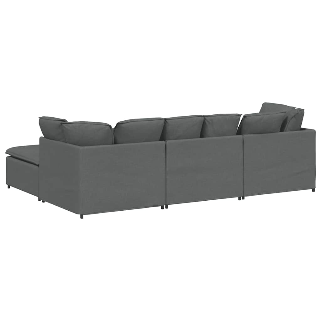 Modularna sofa s podnožjem i jastucima, tkanina, tamno siva