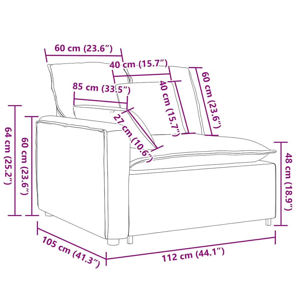Modularni kauč s naslonom za ruke i jastucima, traperice plave boje, 100 cm