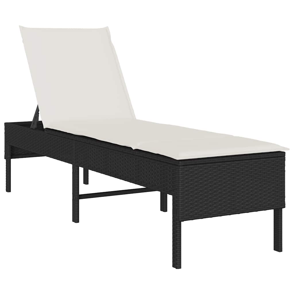 Ležaljka s jastukom crna 55x200x44 cm poli ratan