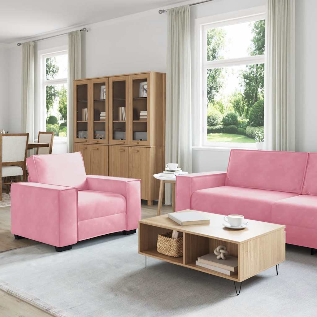 3-dijelni set sofa s jastucima, ružičasti baršun