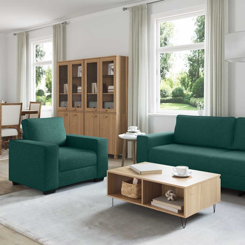 3-dijelni set sofa s jastucima, tamnozelena tkanina